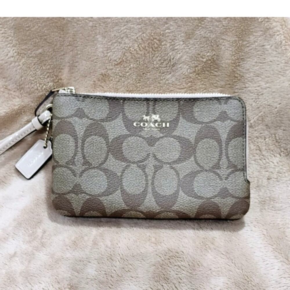Coach Signature Logo Brown Canvas Leather Wallet Wristlet